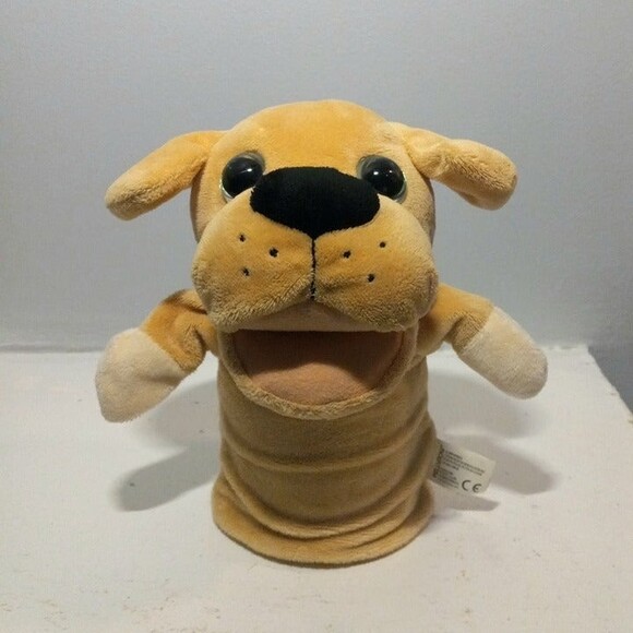 Kellytoy Brown Lab Plush Hand Puppet-Dog-Puppy-Green Glitter Eyes-2016-9" - Picture 1 of 9